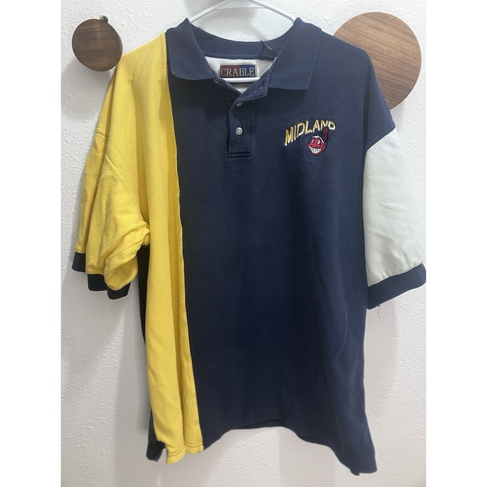 VTG 90s Midland Chief Wahoo Men's XL Polo Crable Colorblock 100% Cotton